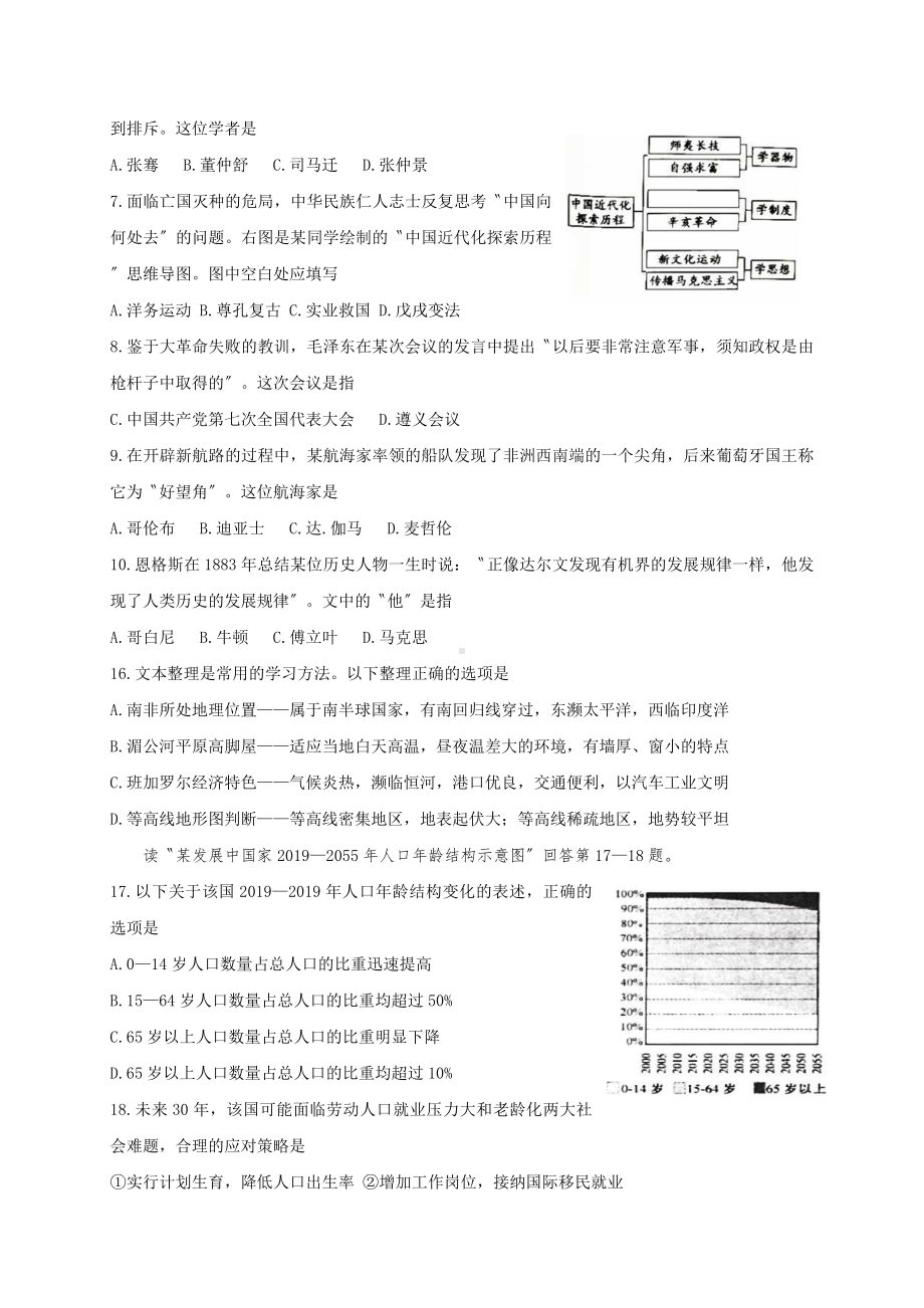 2019年浙江杭州中考历史与社会试卷(A卷).doc_第2页