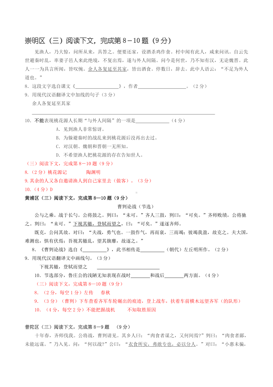 2019年上海初三二模课内文言文分类汇编.doc_第1页