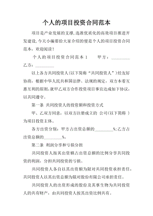 个人的项目投资合同范本.docx