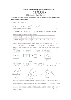 七年级上册数学期末考试试卷(新北师大版).doc