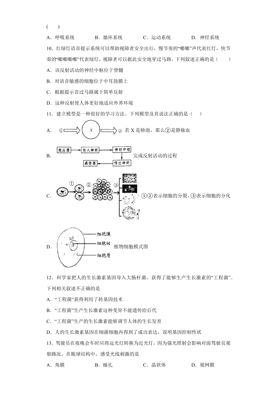 （七下）北京七年级生物神经系统综合测试题.docx_第3页