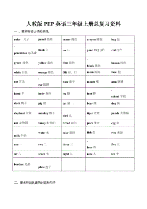 人教版PEP英语三年级上册总复习资料.doc