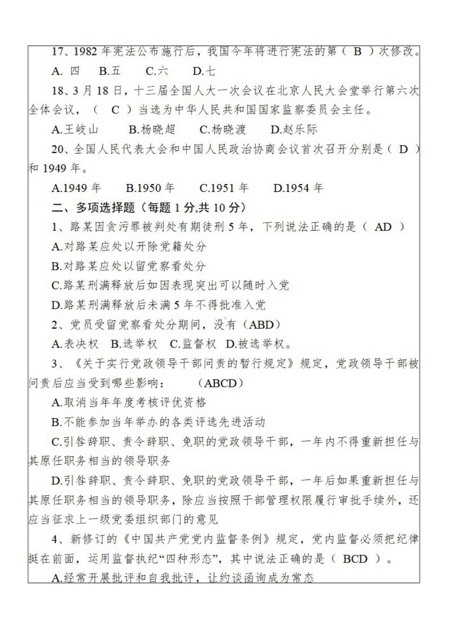 2020年领导干部任前廉政法规知识考试试题含答案.doc_第3页