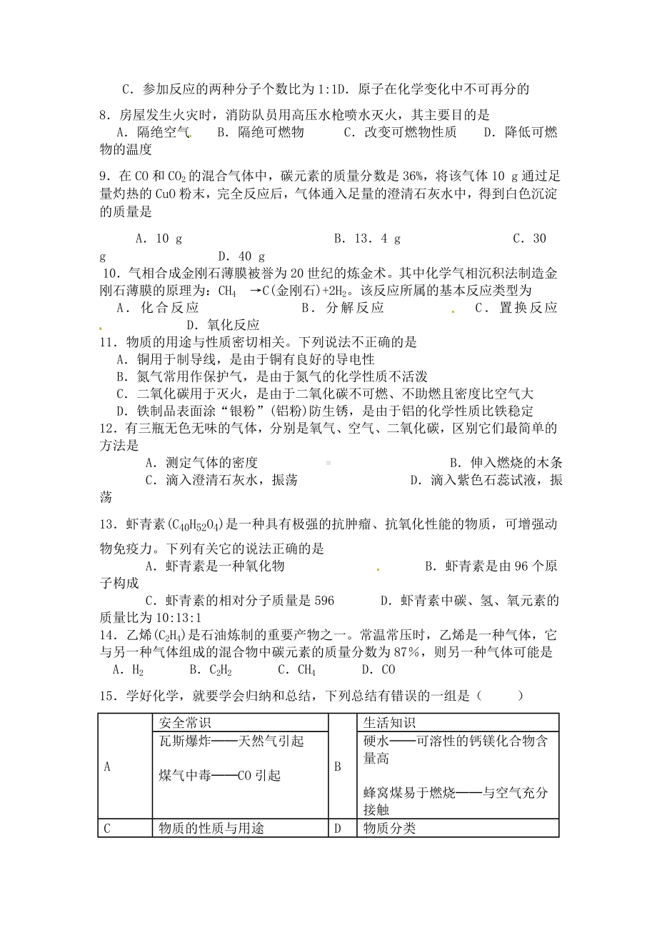 [中考化学]湖北省武汉市某中学九年级上学期期末考试化学试题.doc_第2页