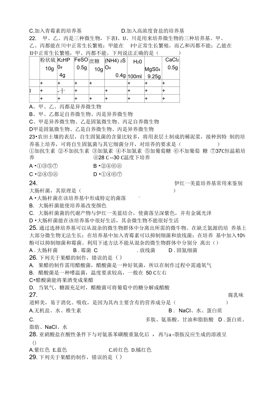 (完整版)高中生物选修1前两专题测试题.docx_第3页