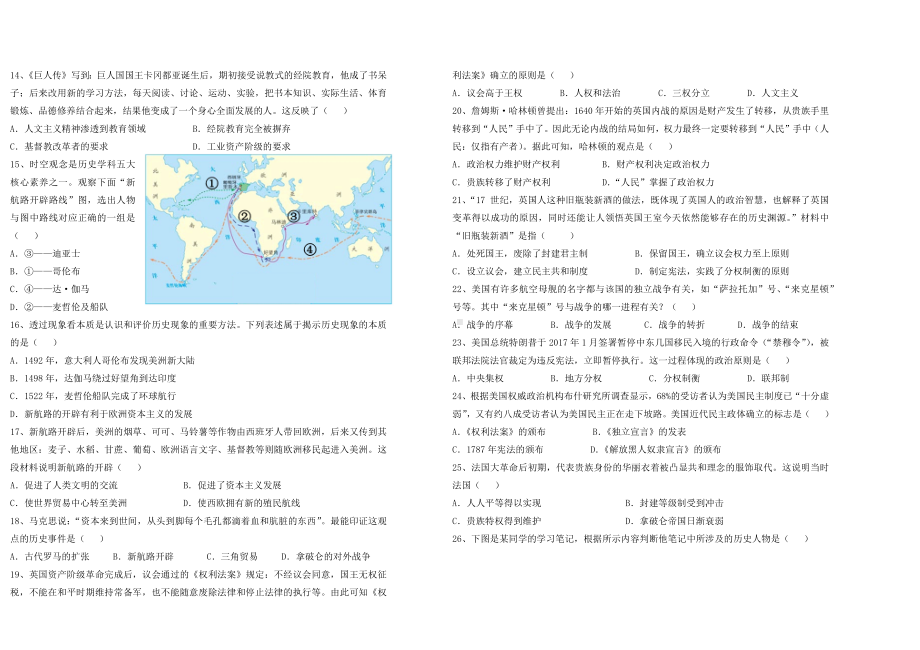 人教部编版九年级世界史上册综合考试测试卷.docx_第2页