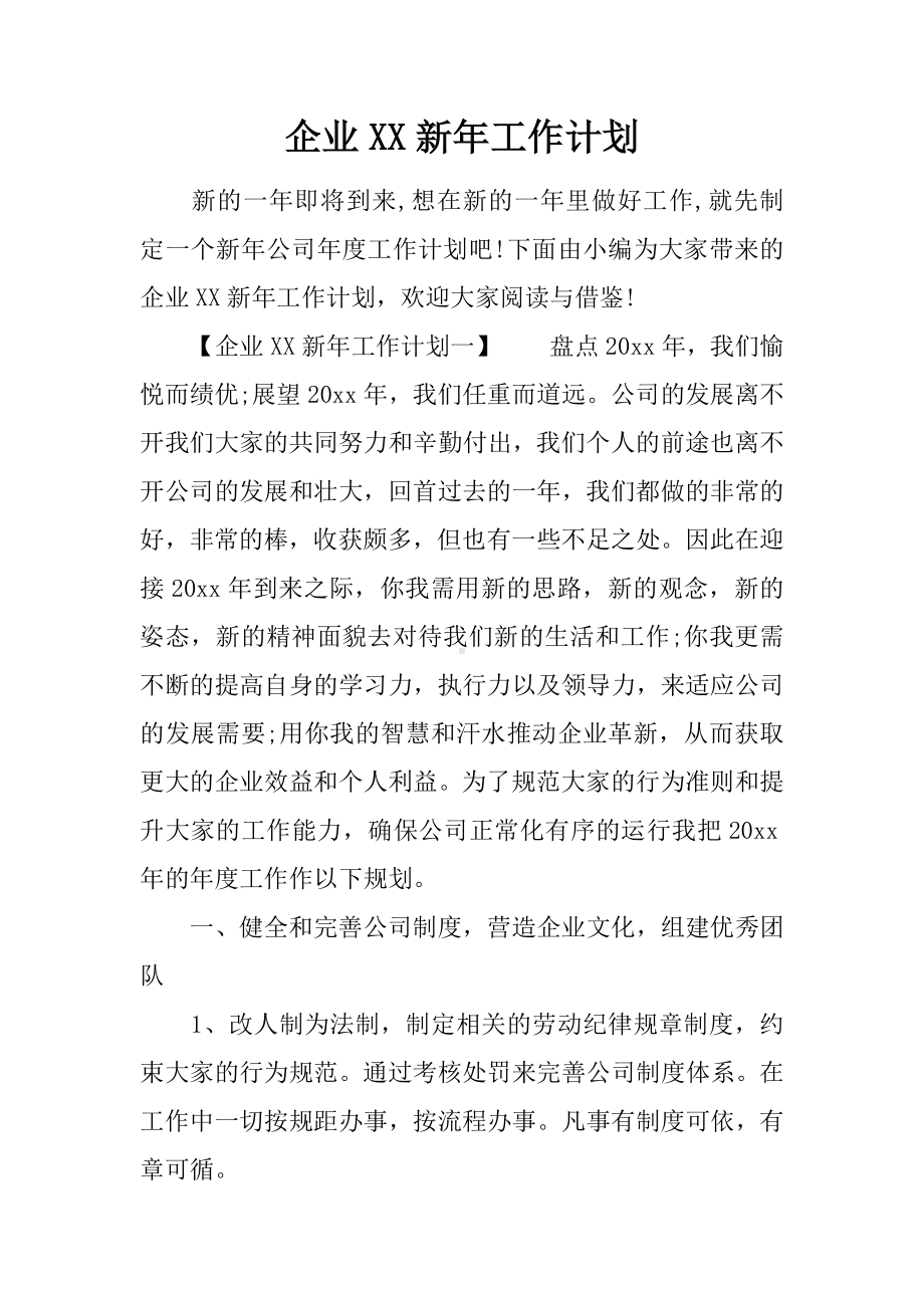 企业XX新年工作计划.docx_第1页