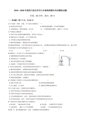 2019—2020年第一学期-四川省自贡市九年级物理期末考试模拟试题.docx