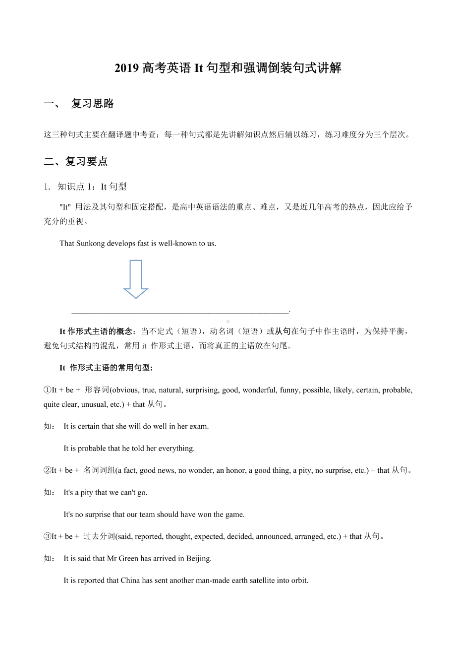 2019高考英语It句型和强调倒装句式讲解.docx_第1页