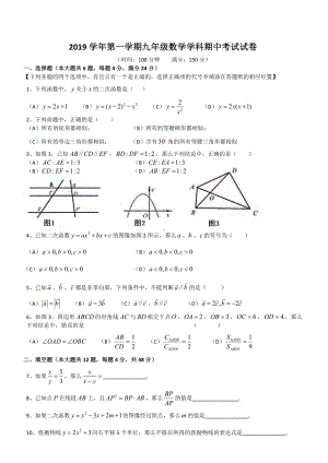 上海市普陀区2019学年九年级上学期数学期中试题(含答案).doc