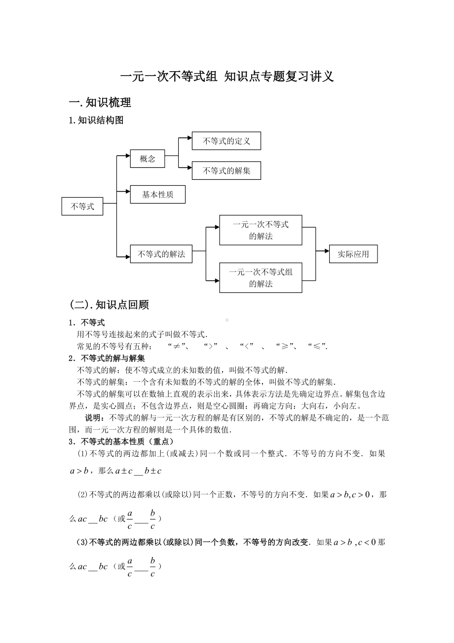 人教版七年级数学下册第9章-一元一次不等式组-知识点专题复习讲义.doc_第1页