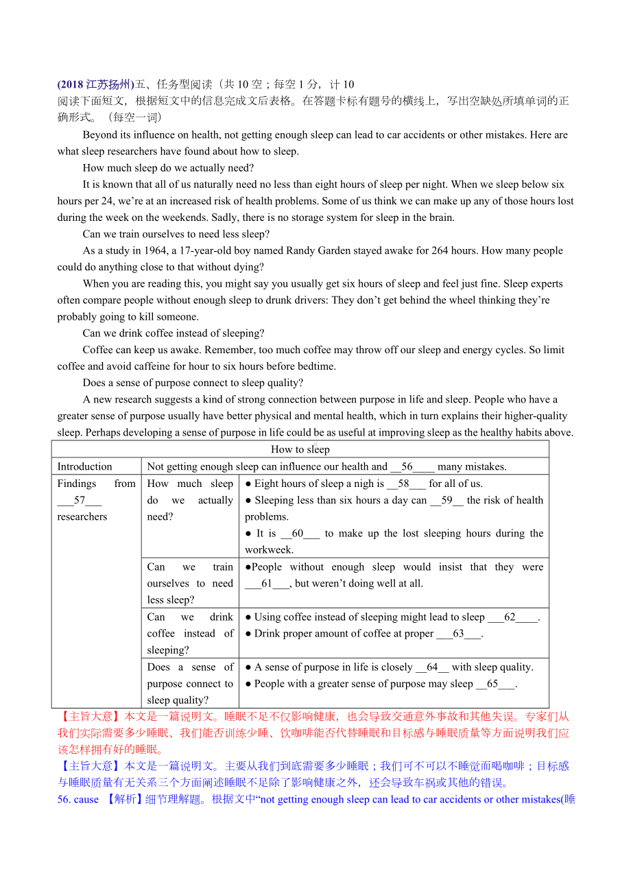 2020年中考英语试题分类专题：任务型阅读-完成句子及表格.doc_第1页