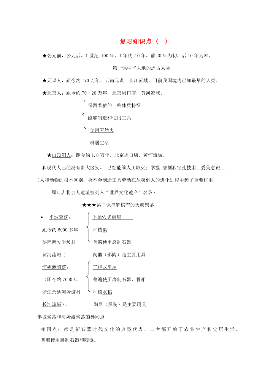 七年级历史上册复习知识点北师大版.doc_第1页