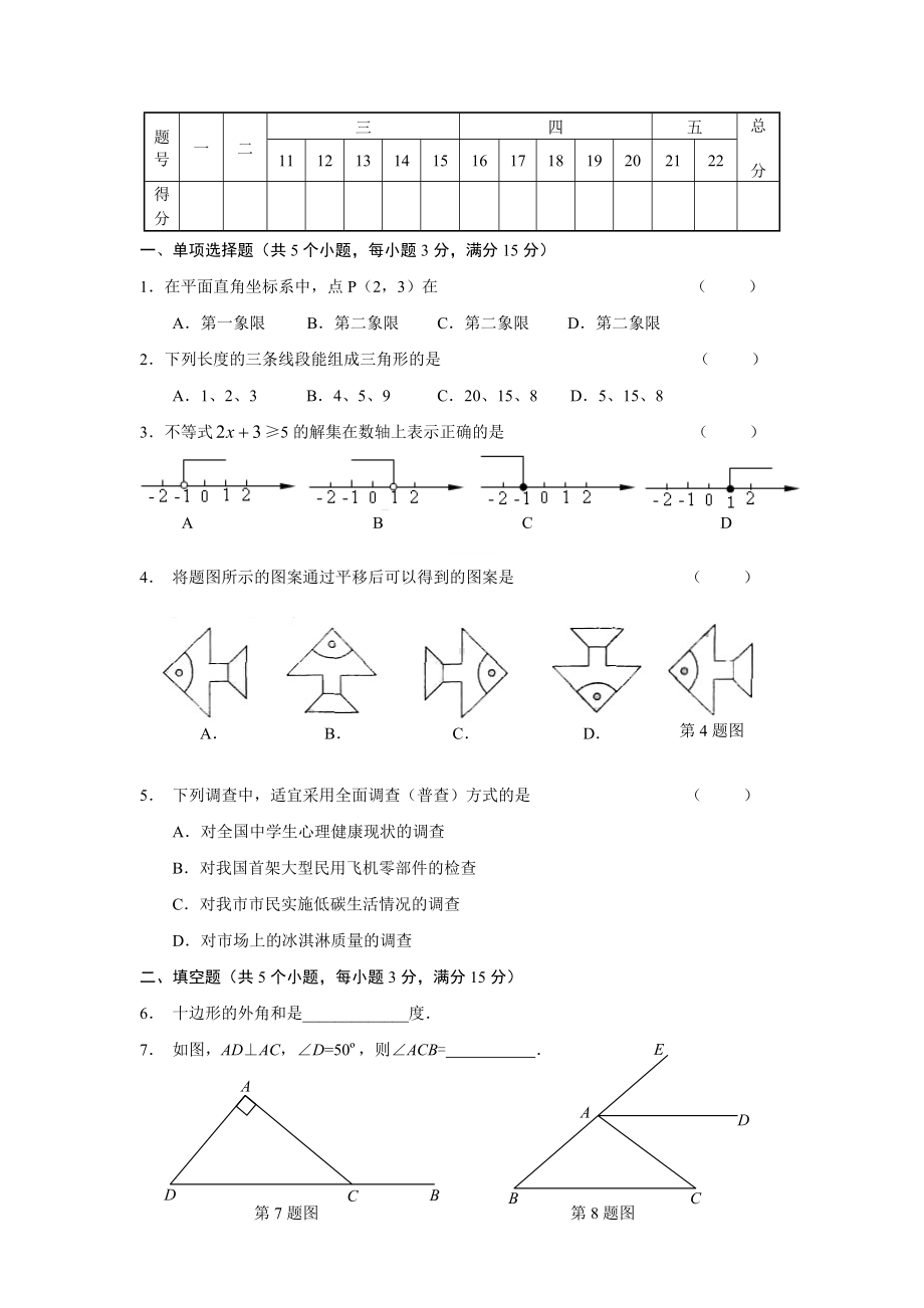 人教版七年级下册数学期末复习试题.doc_第1页