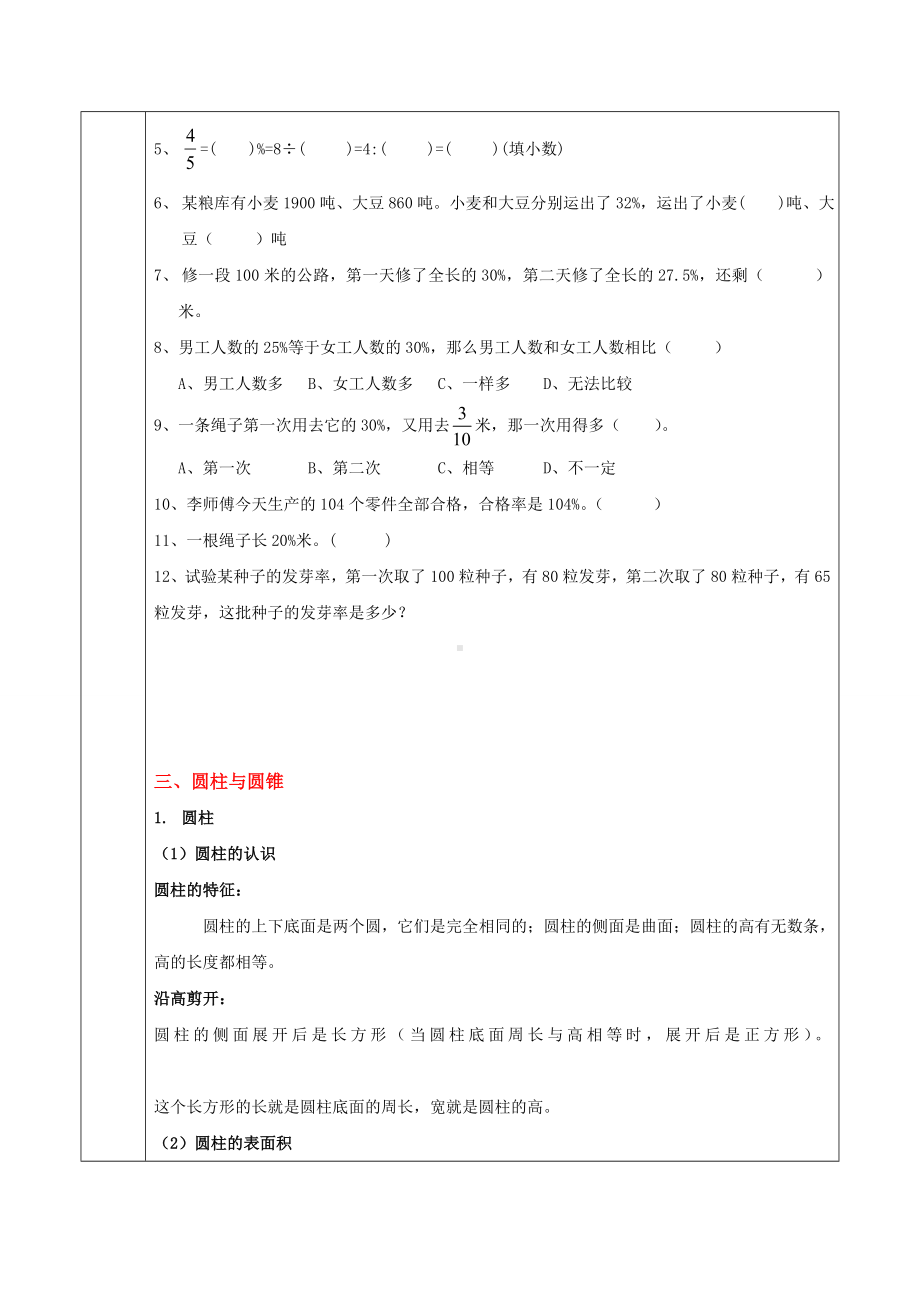 人教版六年级数学下册期中复习提纲(附各单元练习题).doc_第3页