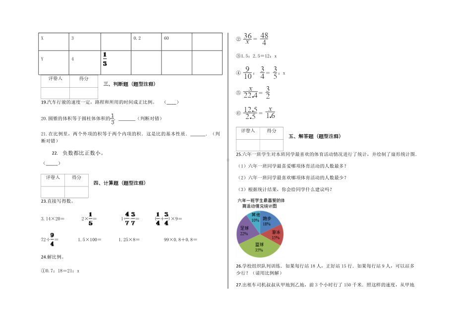 人教版六年级下册期中测试数学试卷及答案.docx_第2页