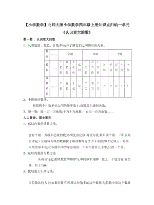 （小学数学）北师大版小学数学四年级上册知识点归纳.doc