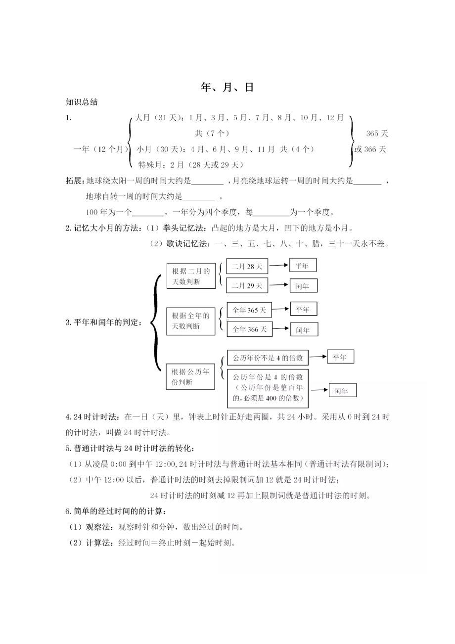 三年级下册数学第六单元《年月日》知识点总结+练习题.doc_第1页