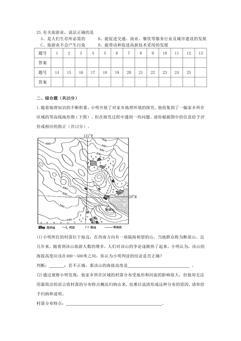 七年级地理下册第五章-地方文化特色与旅游单元综合测习题-中图版1.docx_第3页