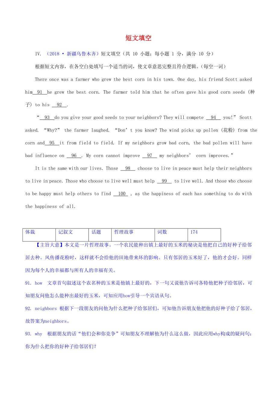 中考英语必备习题精编专题短文填空7盲填(含解析).doc_第1页