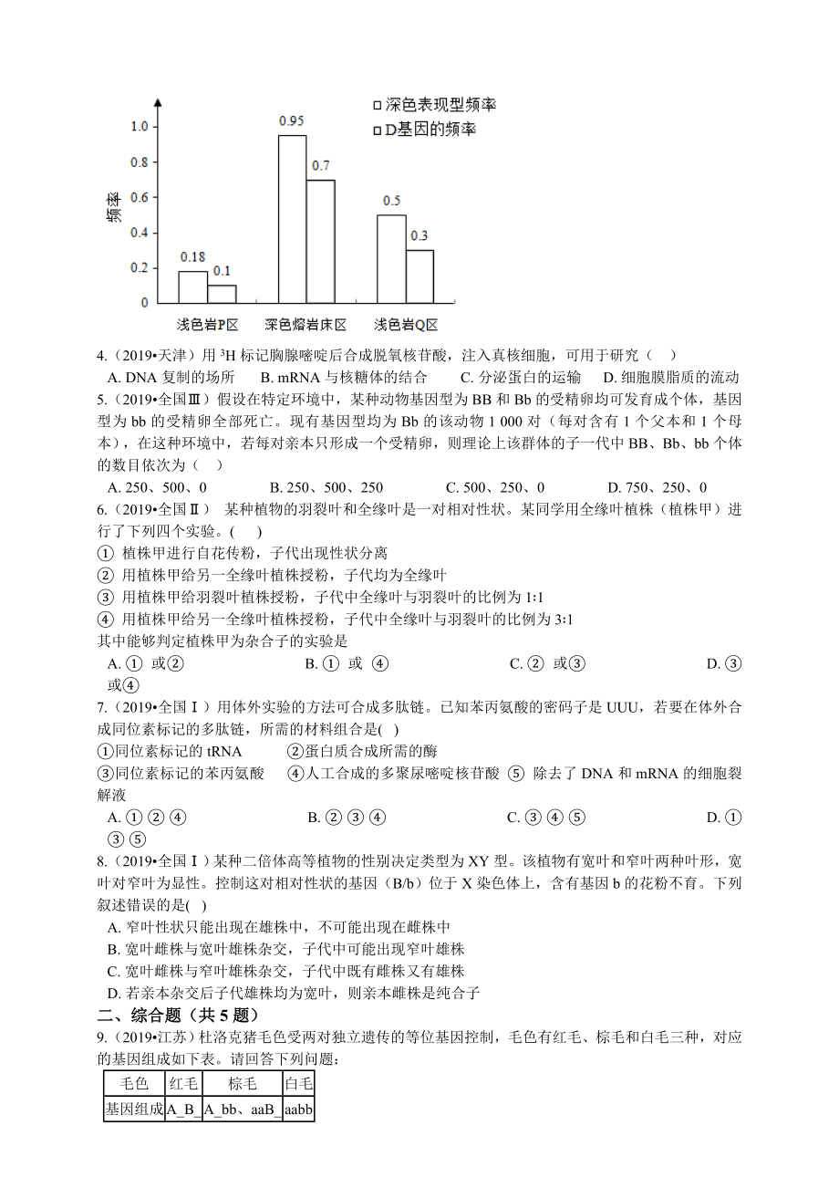 2019年高考生物真题分类汇编专题04：遗传的分子基础与规律.doc_第2页