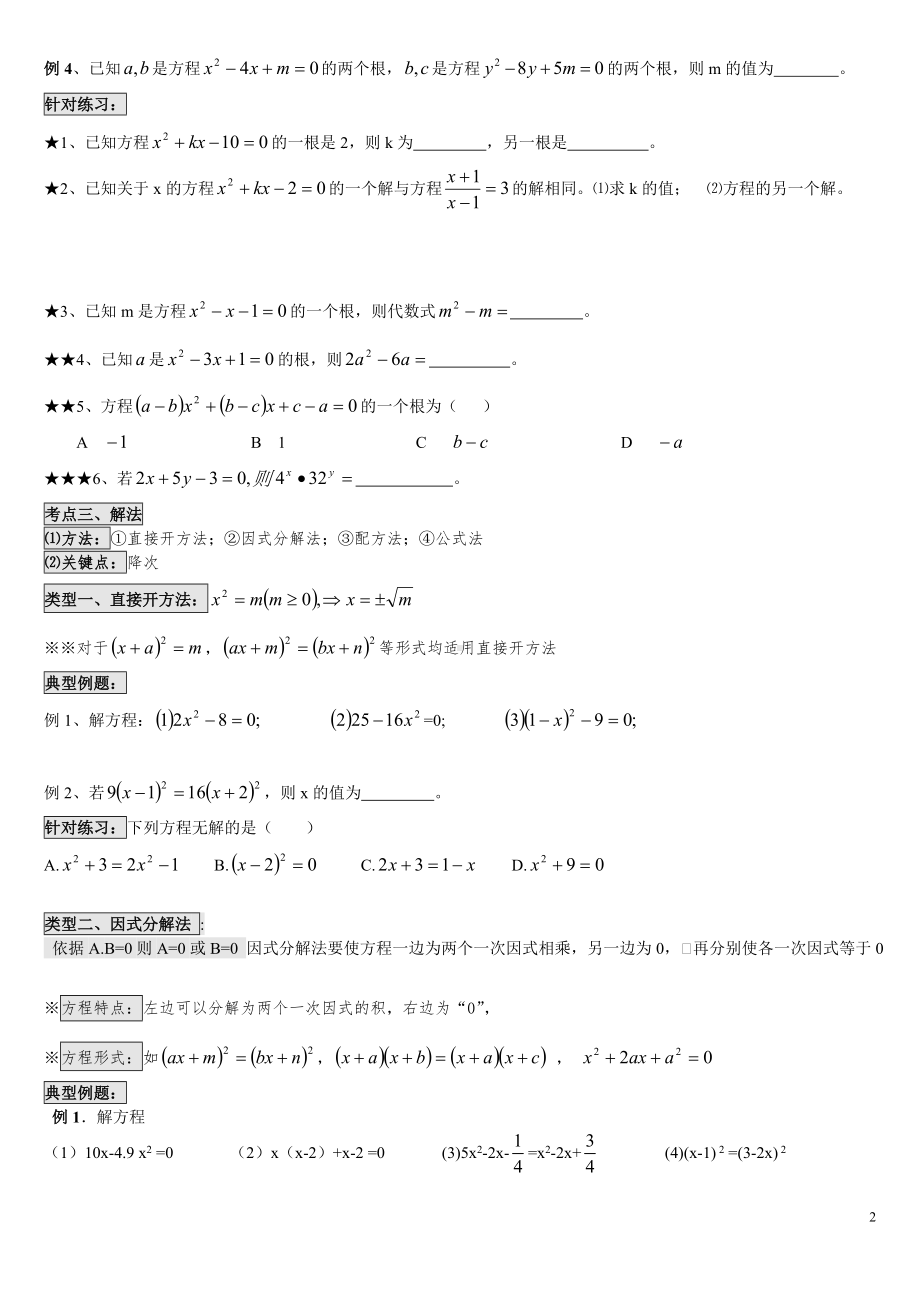 一元二次方程知识点及考点精析.doc_第2页