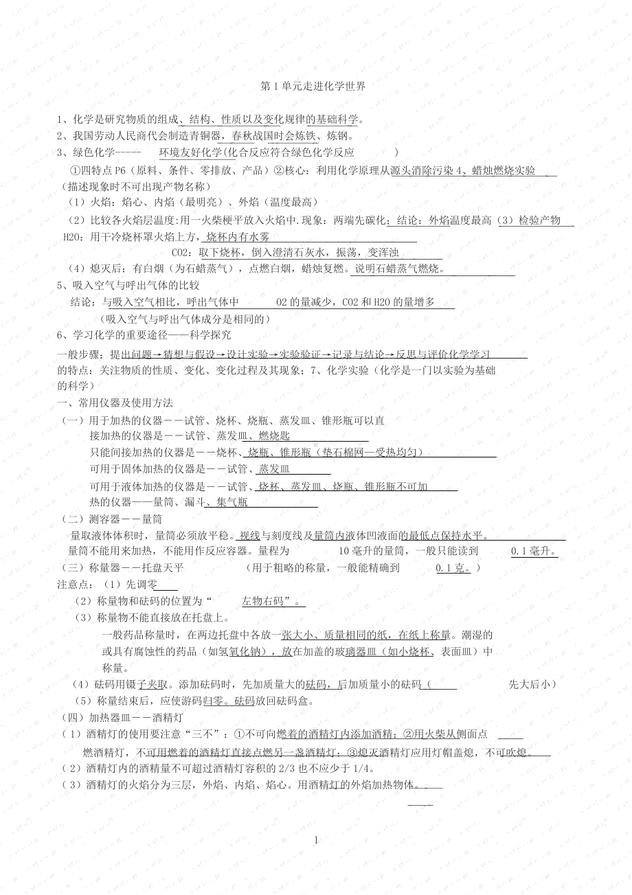 人教版初中化学知识点总结(完整版).docx_第1页