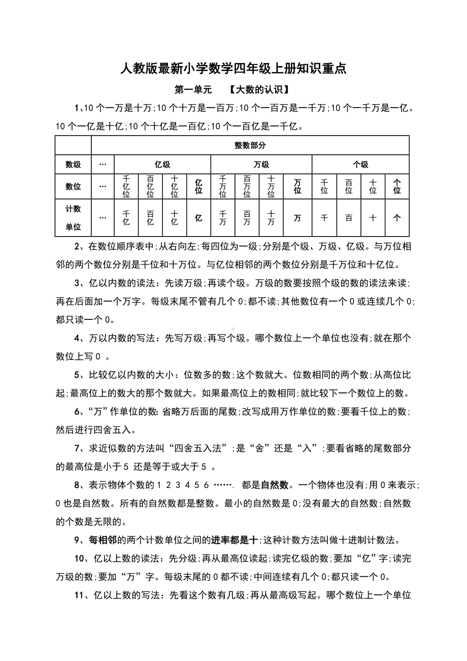 （小学数学）新人教版小学数学四年级上册各单元知识点整理.doc_第1页