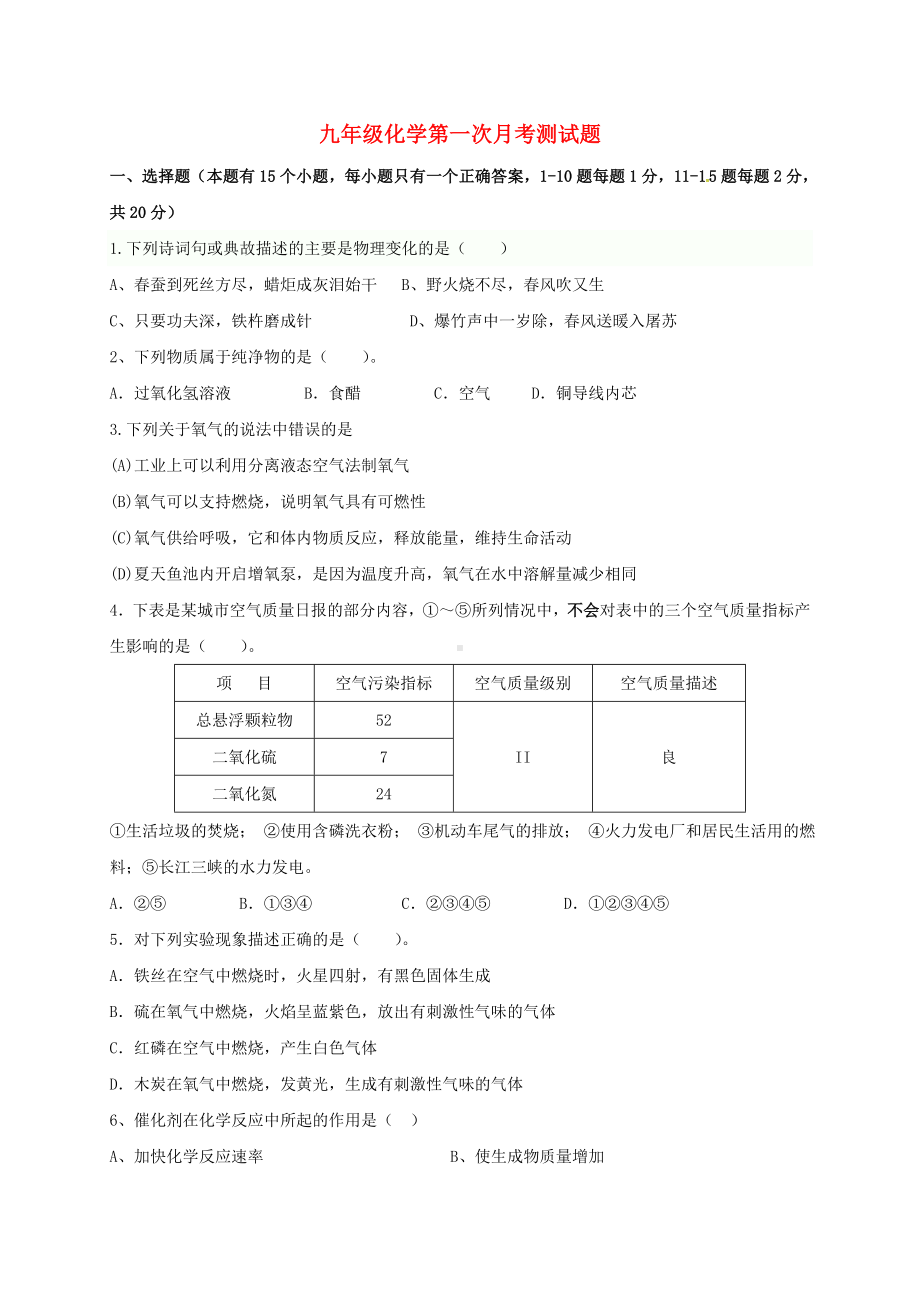 九年级化学10月月考试题-新人教版3.doc_第1页