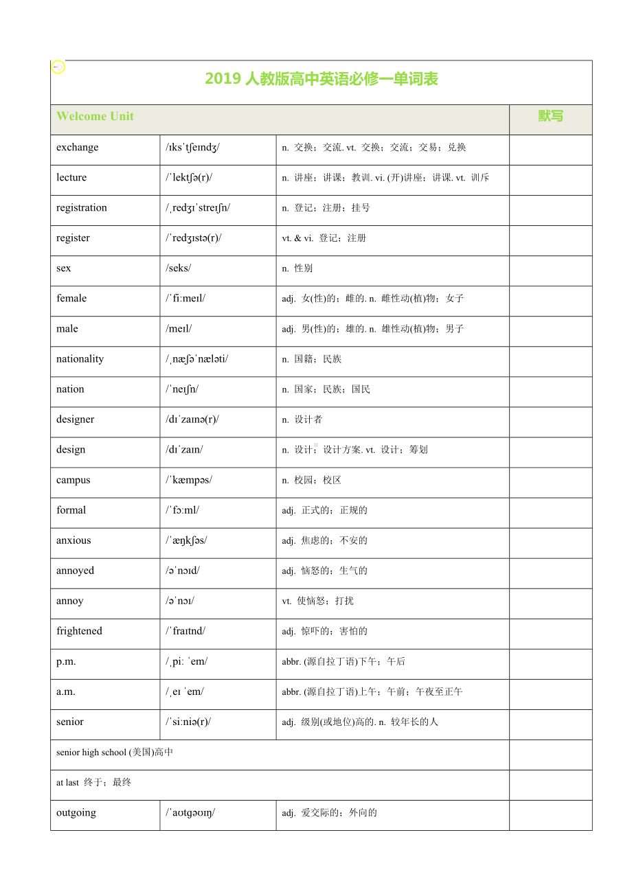 2019人教版高中英语必修一~三单词总表.docx_第1页