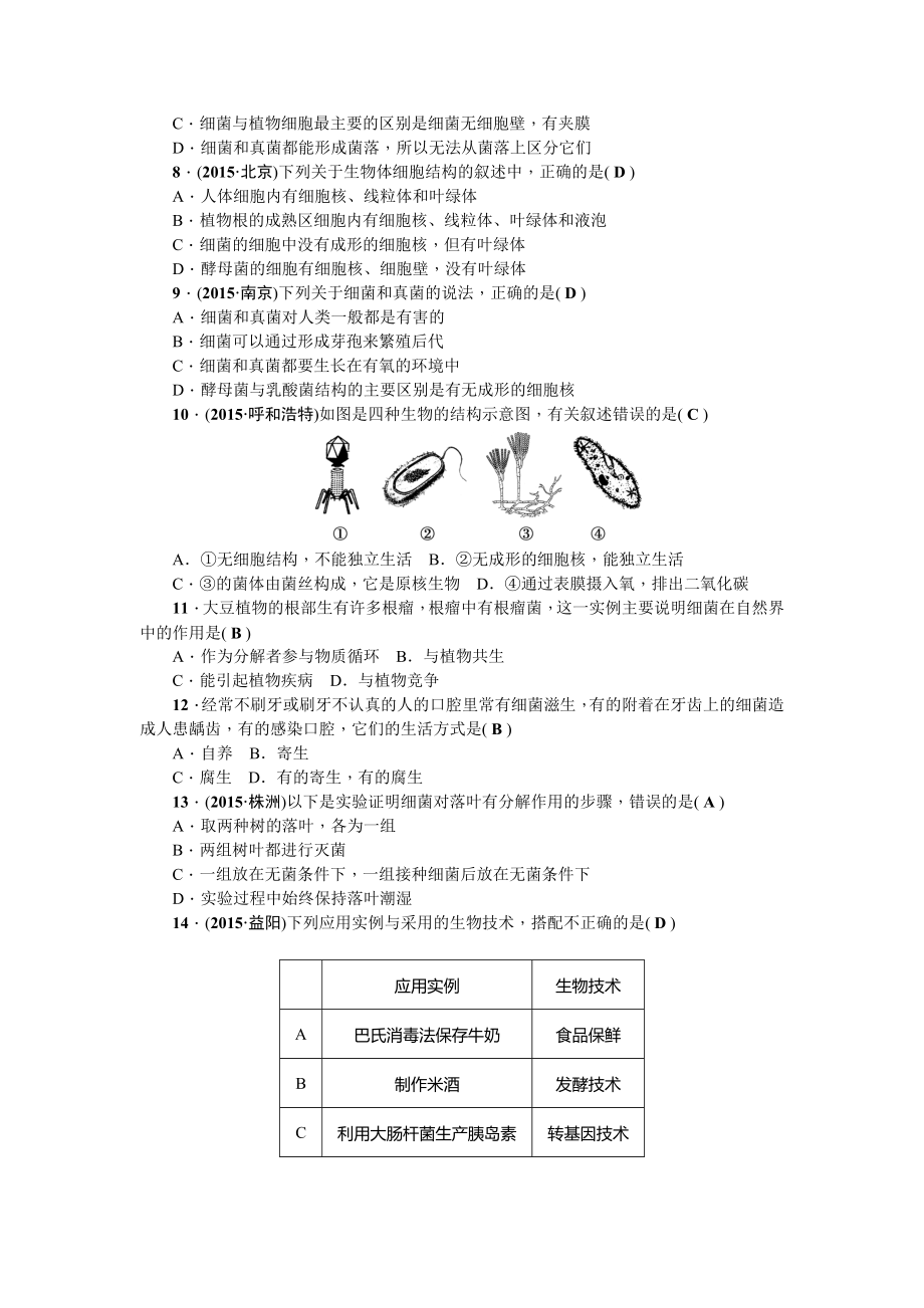 人教版八年级生物上册-第五单元第四～五章测试题.doc_第2页