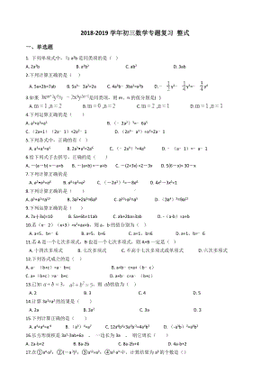 2019年中考数学《整式》专题复习试卷(含答案).docx