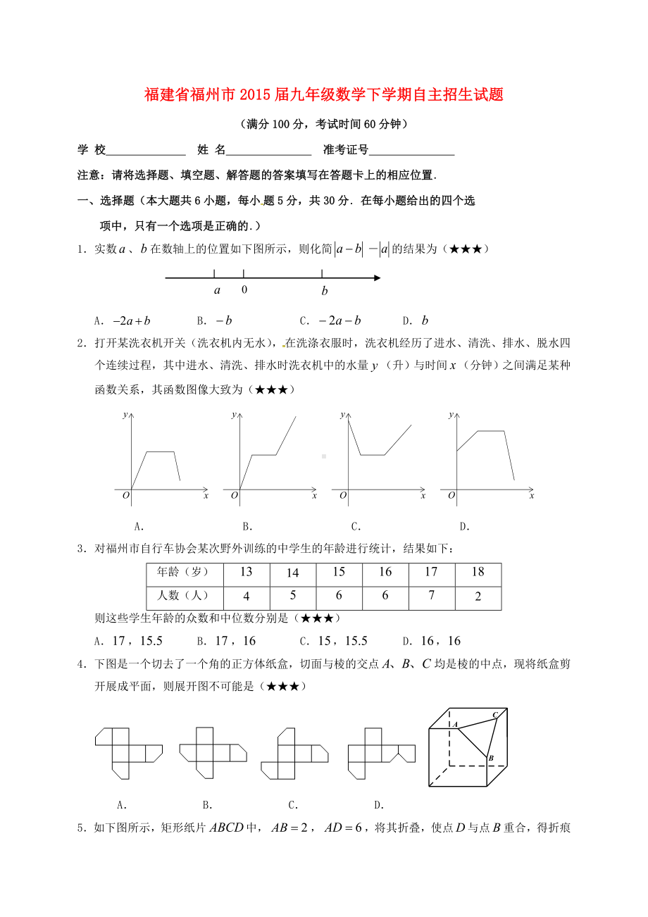 九年级数学下学期自主招生习题.docx_第1页