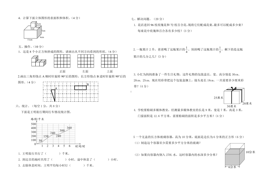 2021年人教版五年级数学下册期末考试试卷.doc_第2页