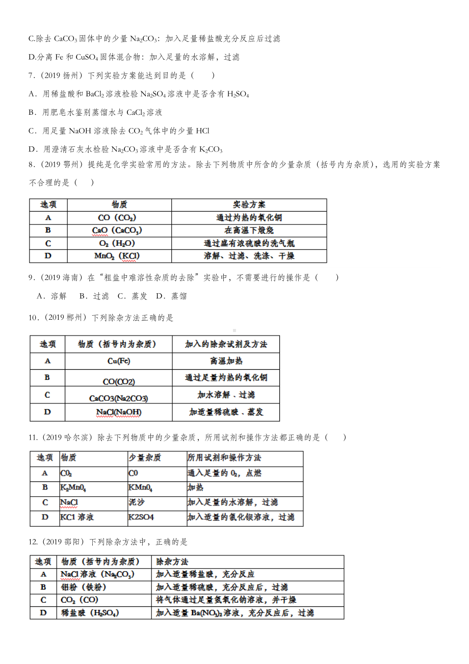 2020届中考化学知识点总结练习：杂质的去除.doc_第2页