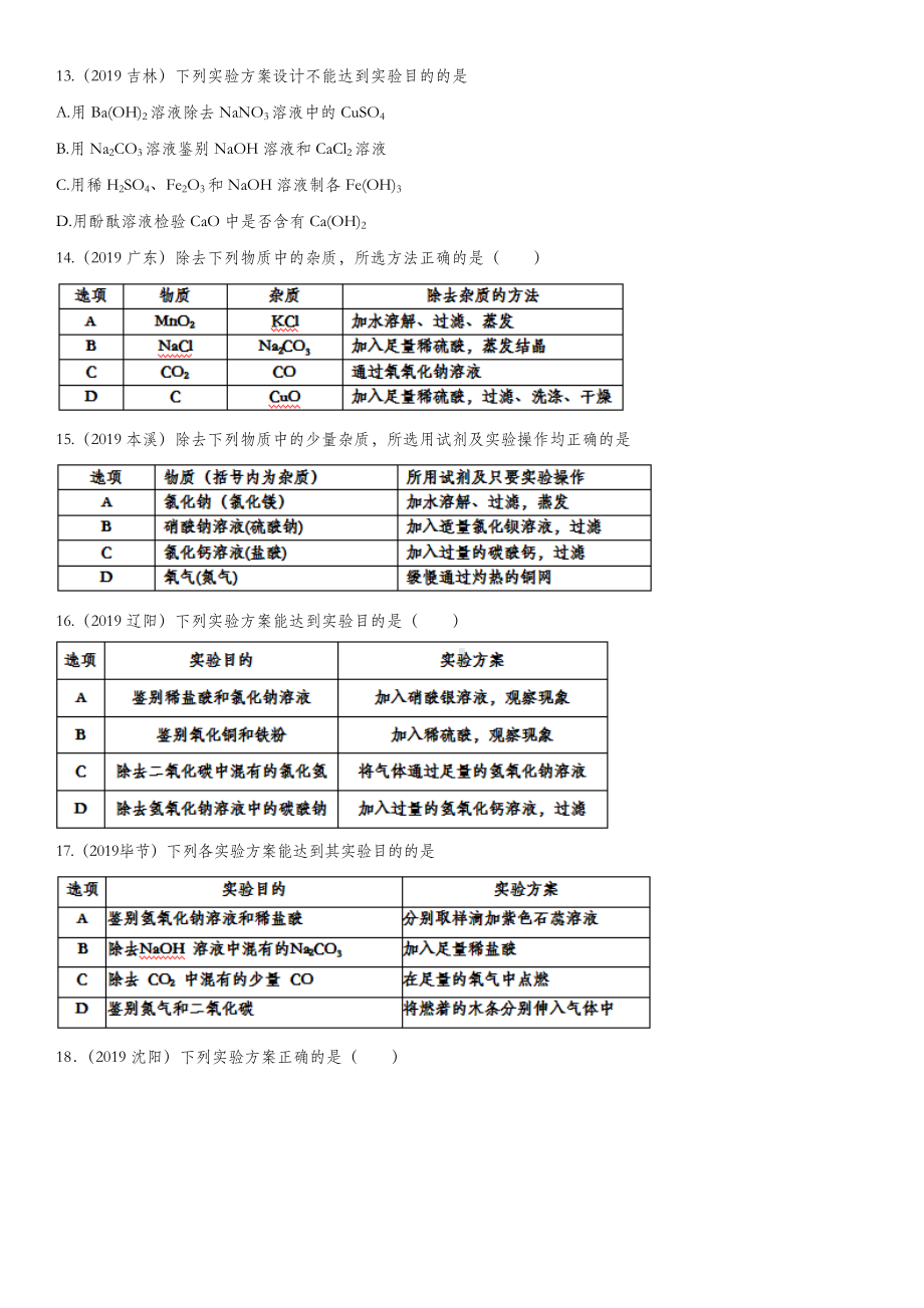 2020届中考化学知识点总结练习：杂质的去除.doc_第3页