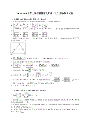 上海市杨浦区2020届九年级上期中质量数学试题含答案解析.doc