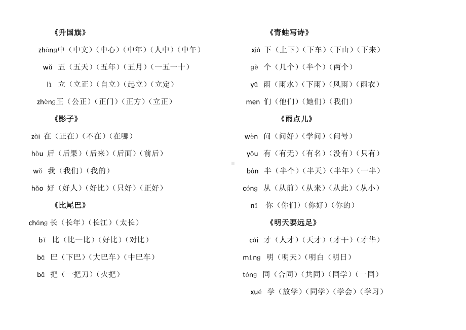 (完整版)部编一年级上册语文写字表生字组词.doc_第3页