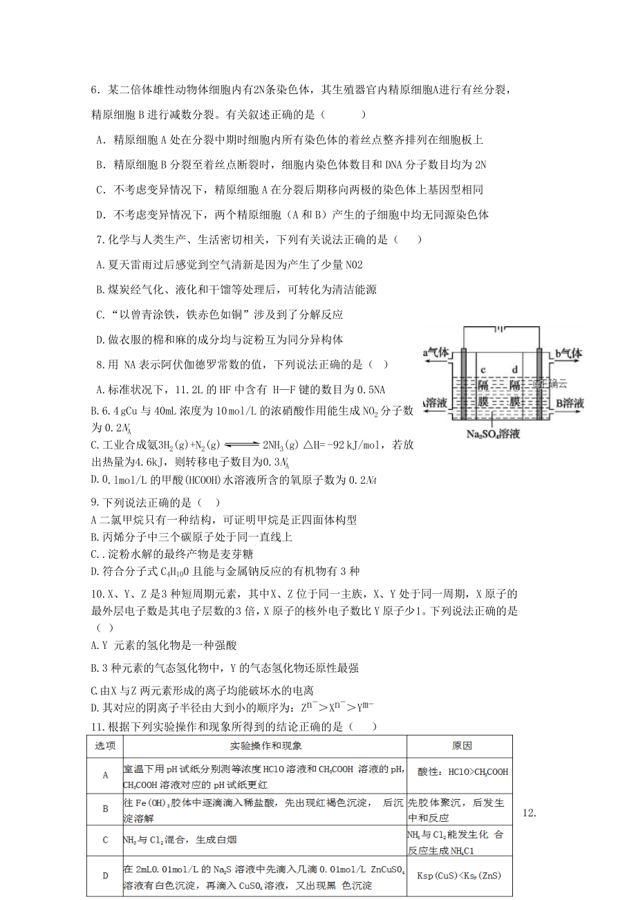 2019届四川省重点中学高三上学期一诊模拟理科综合试卷含答案.doc_第2页