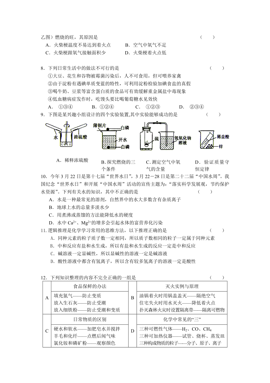 中考模拟考试化学试卷及答案.doc_第2页