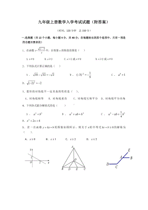 九年级上册数学入学考试试题及答案解析.docx