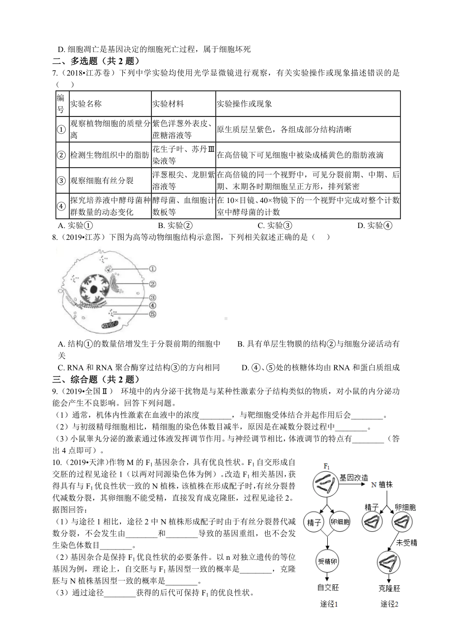 2019年高考生物真题分类汇编专题03：细胞的生命历程.doc_第2页