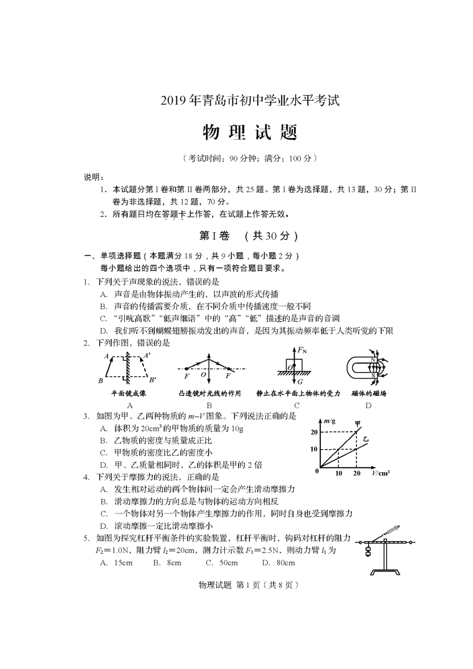 2019年青岛市中考物理试题.docx_第1页