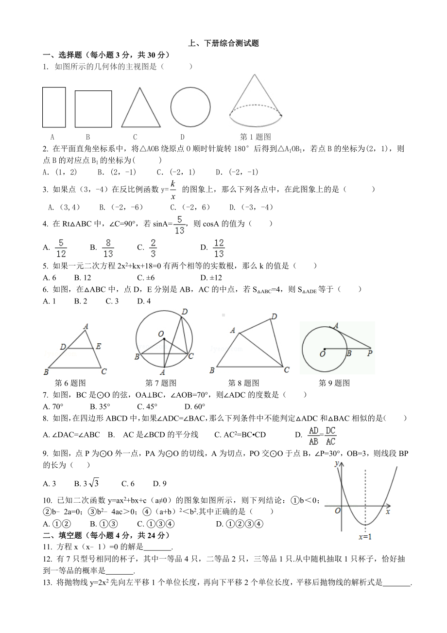 人教版九年级数学上下册综合测试题.docx_第1页