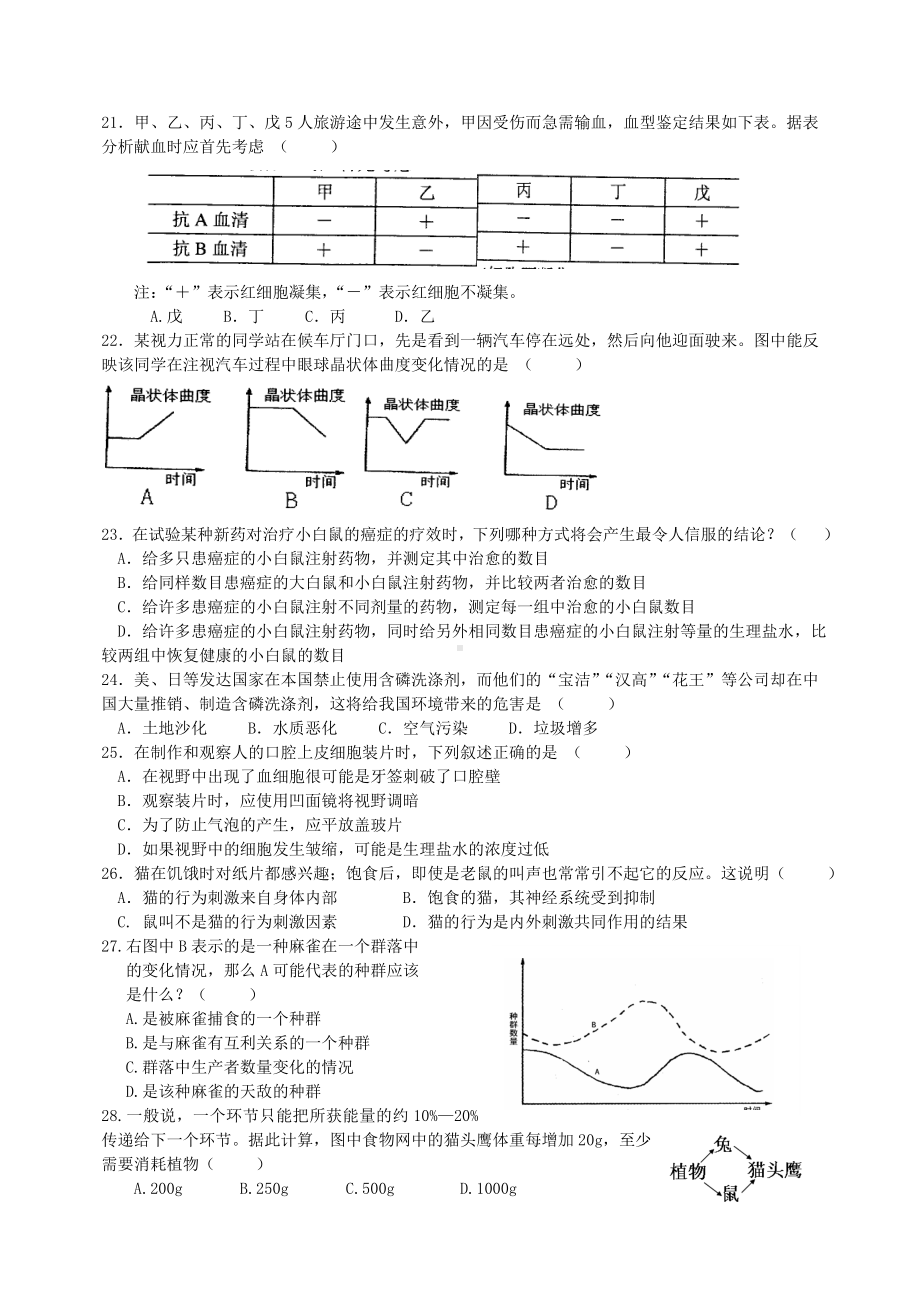 2019年春七年级生物竞赛训练试题.doc_第3页