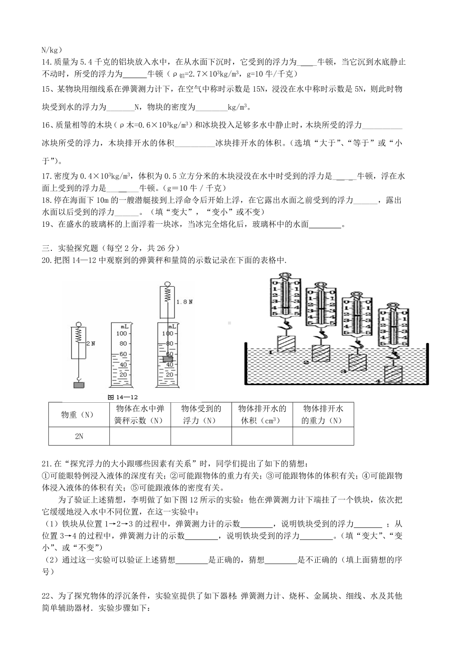 人教版八年级物理下册浮力单元测试卷.docx_第2页