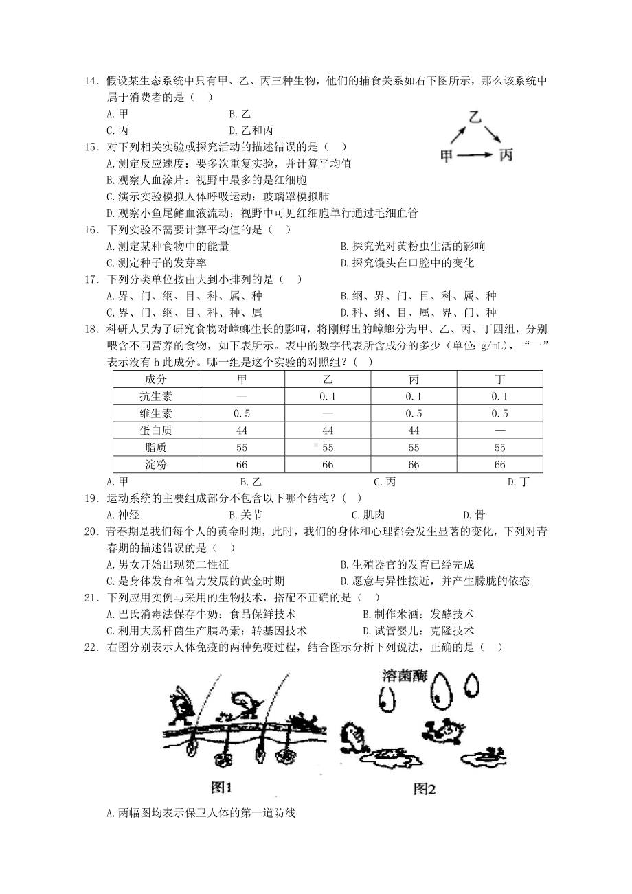 2020年广东省中考生物模拟试题(含答案).doc_第3页