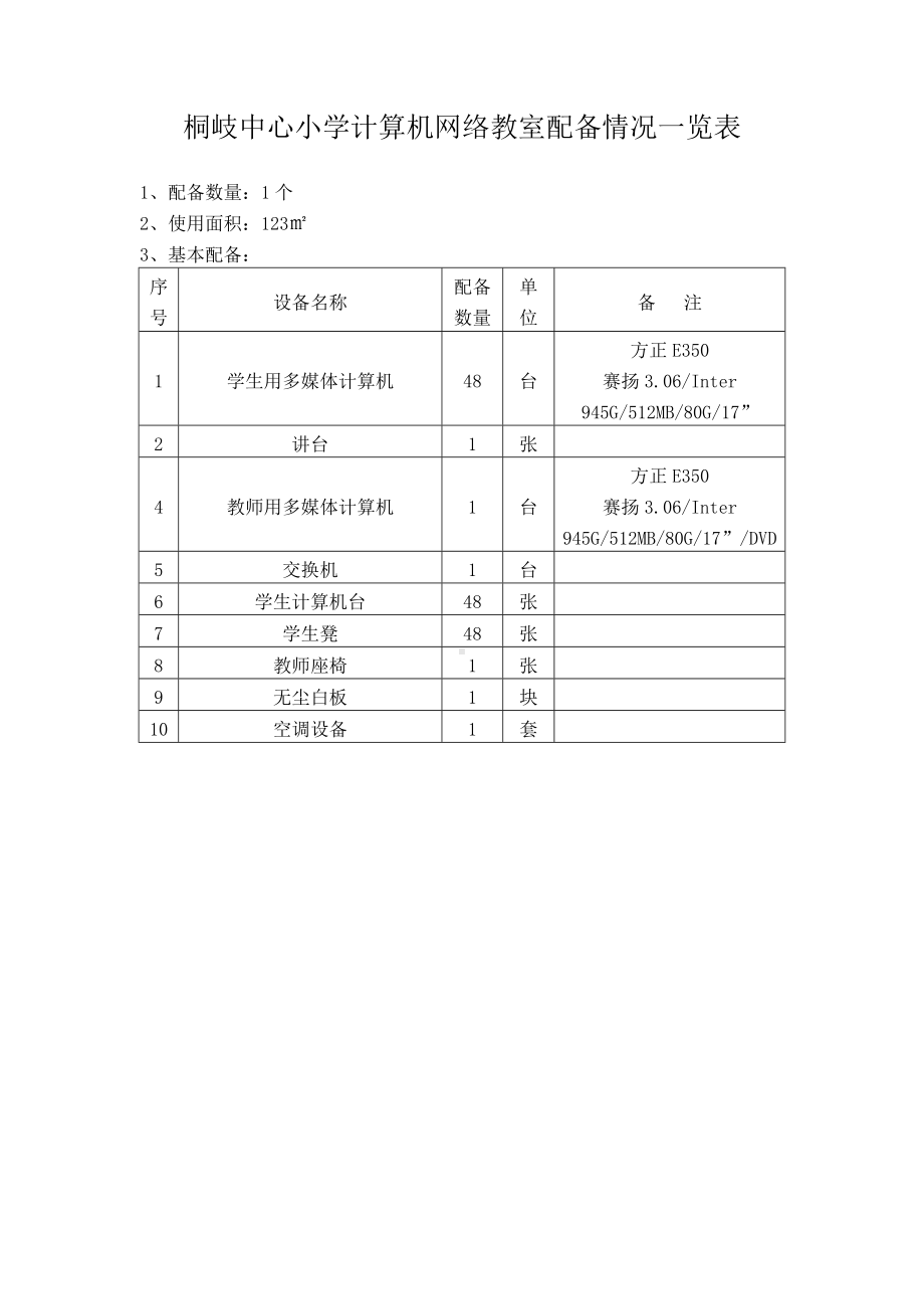 XX小学计算机网络教室配备情况一览表.doc_第1页