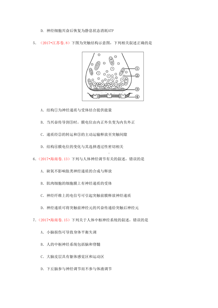 (完整版)高考真题(神经调节)(打印版).doc_第2页