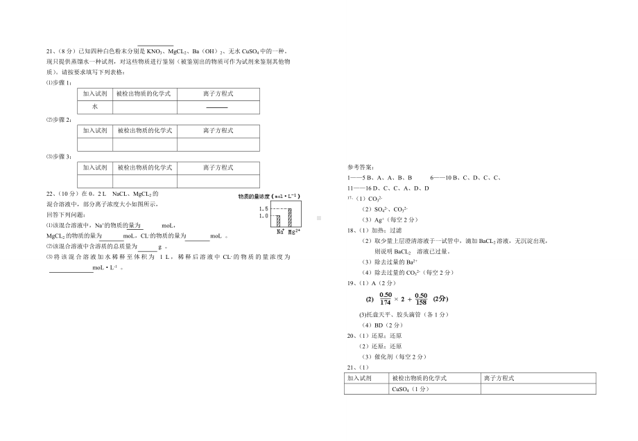 （重点推荐）人教版高中化学必修一期中考试测试卷.doc_第3页